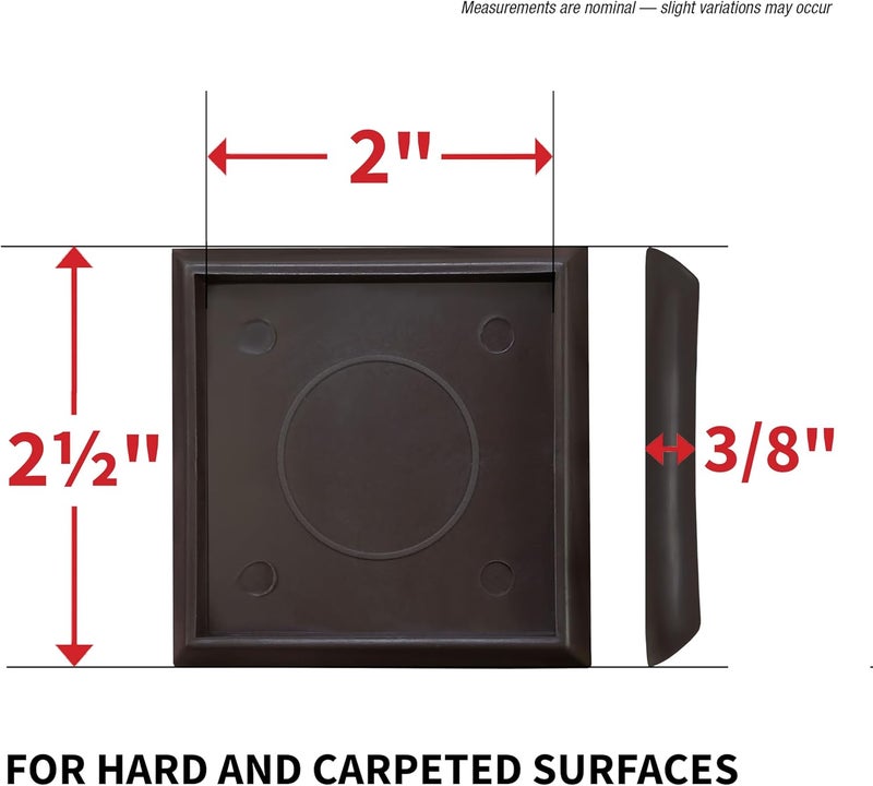 SoftTouch 4653395N Furniture Caster Cups Square for Carpet or Durable Hard Floors, 2 Inch, 4 Pack, Brown, 4 Piece - Image 3